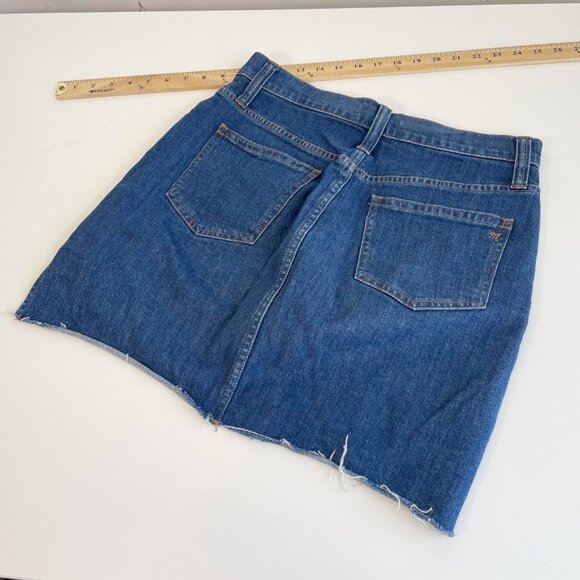 Madewell Stretch Denim Straight Mini Skirt Blue Womens 27 Raw Hem Front Slit - Picture 9 of 9